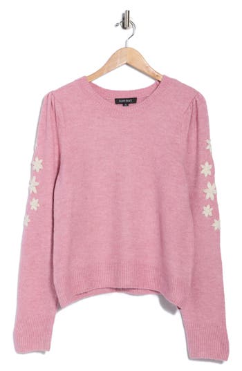 Ellen Tracy Floral Embroidered Sweater In Pink
