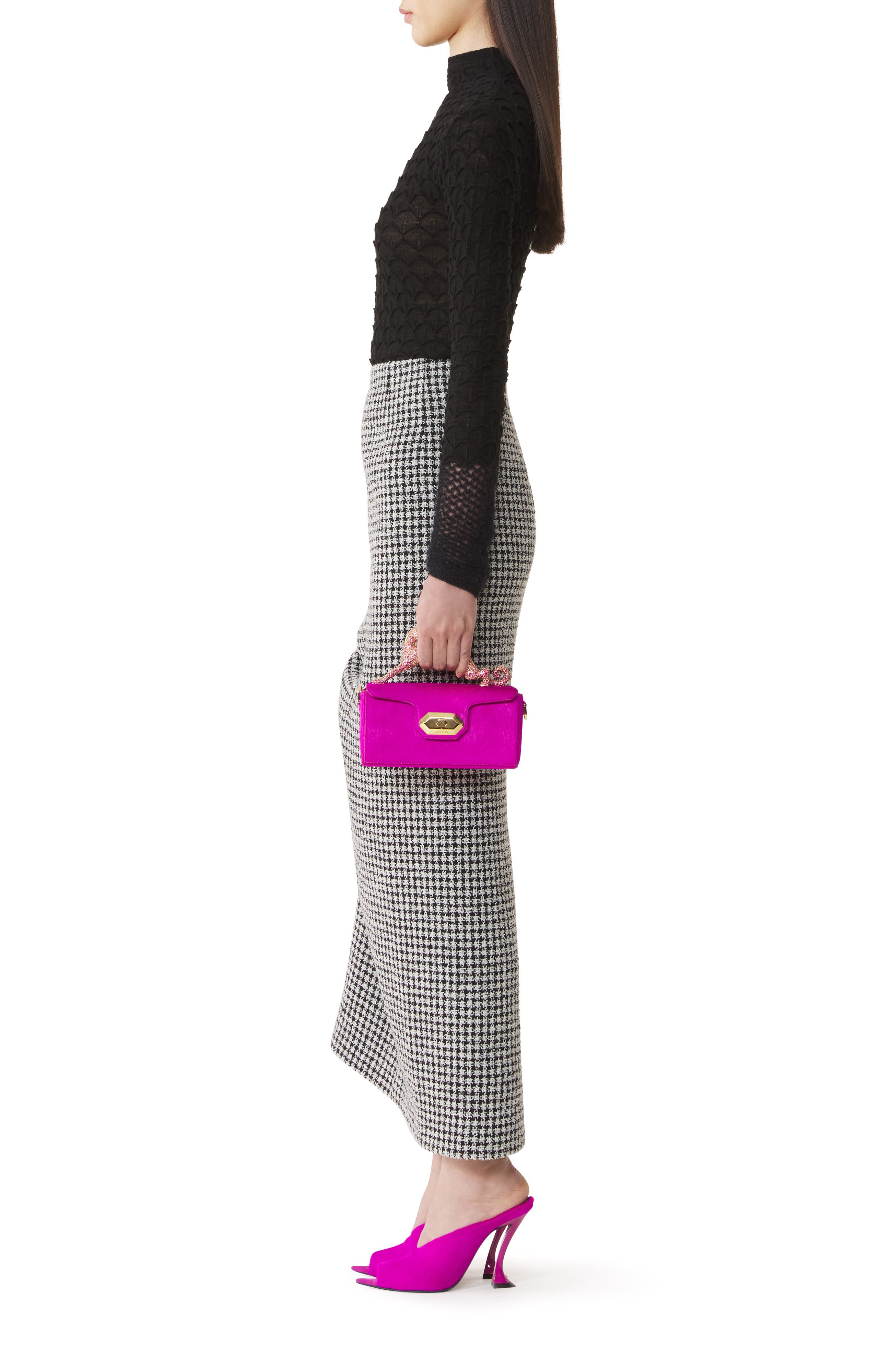 Pencil Cat Nano Bag In Pony And Rhinestones, Alternate, color, Bright Pink