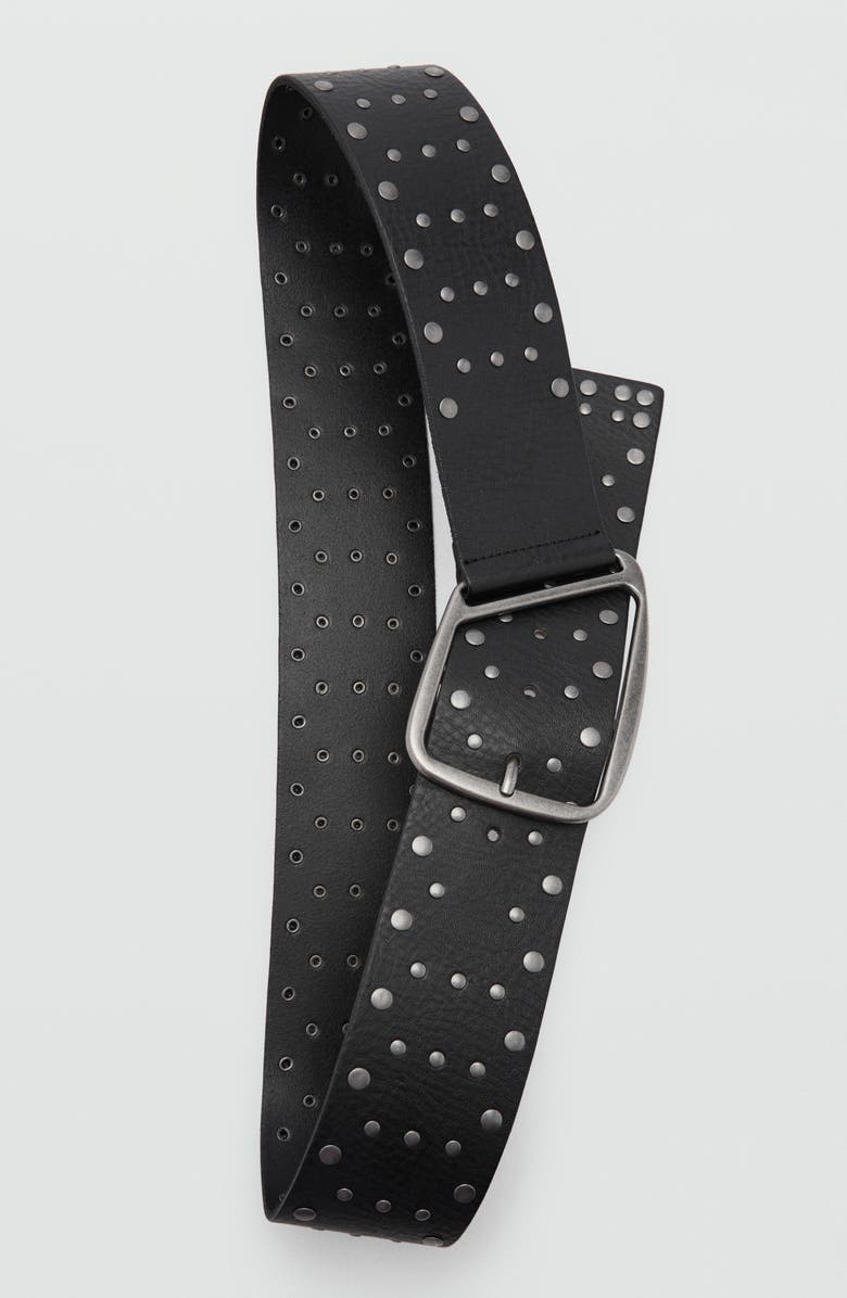 MANGO Stud Leather Belt, Alternate, color, 