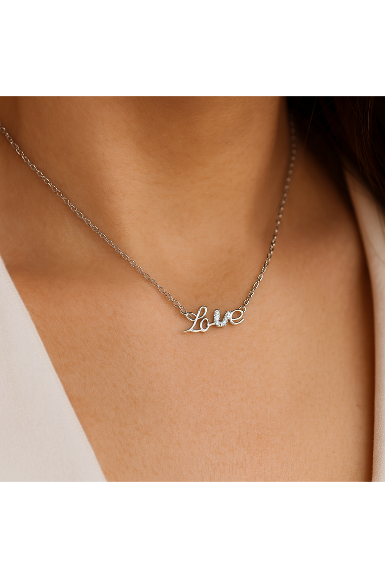 Sterling Silver Love Necklace, Alternate, color, Silver