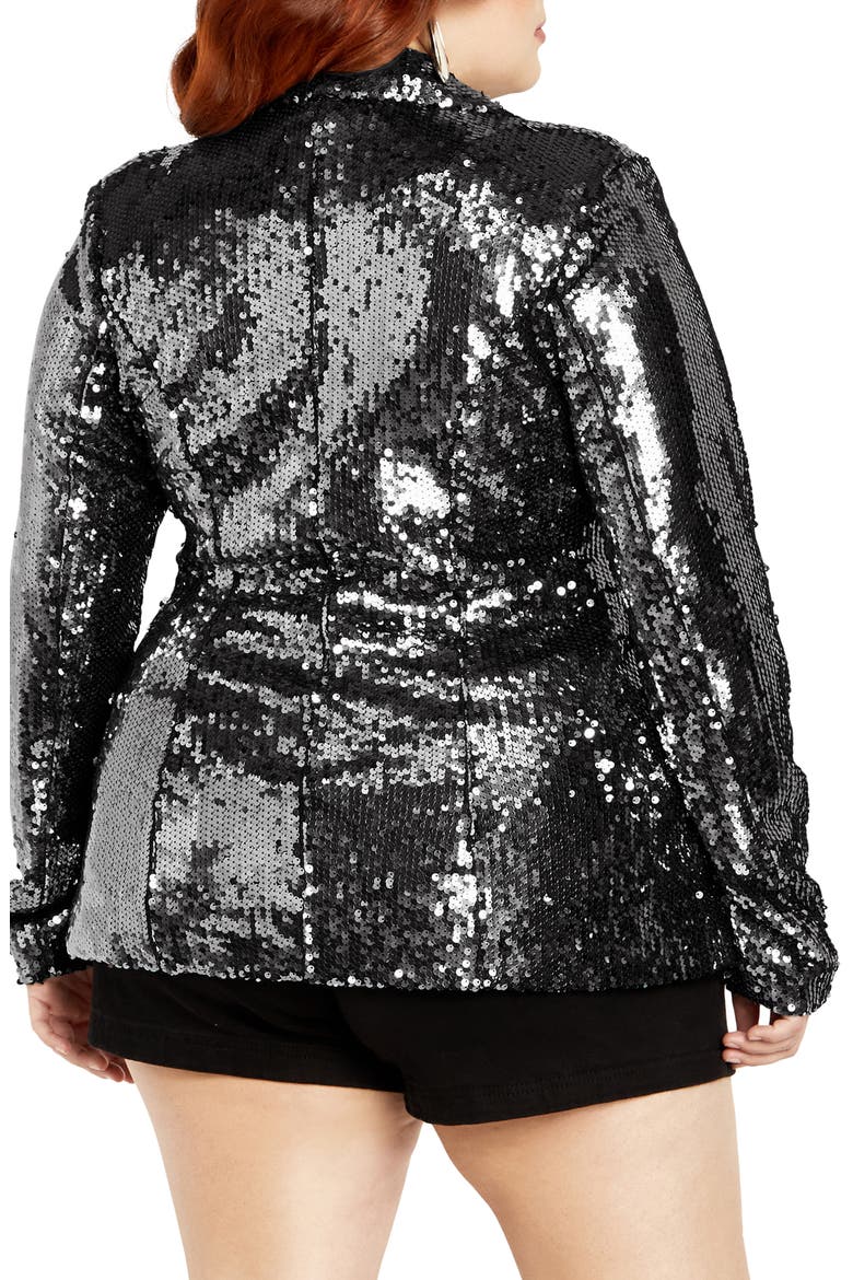 Sequin Single Breasted Blazer, Alternate, color, GUNMETAL