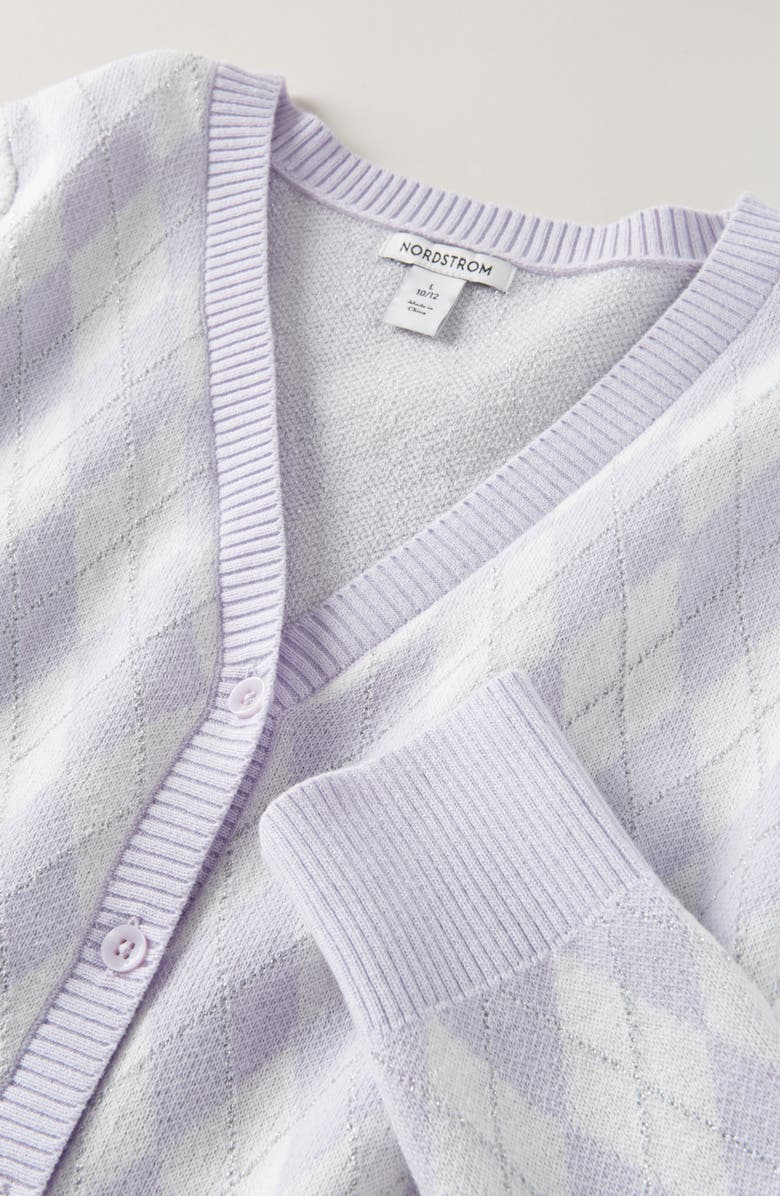 Nordstrom Kids' Sparkle Argyle Knit Cardigan, Alternate, color, Purple Calluna Argyle