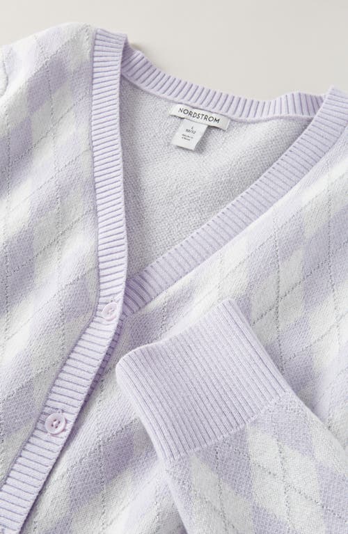 Nordstrom Kids' Sparkle Argyle Knit Cardigan In Purple