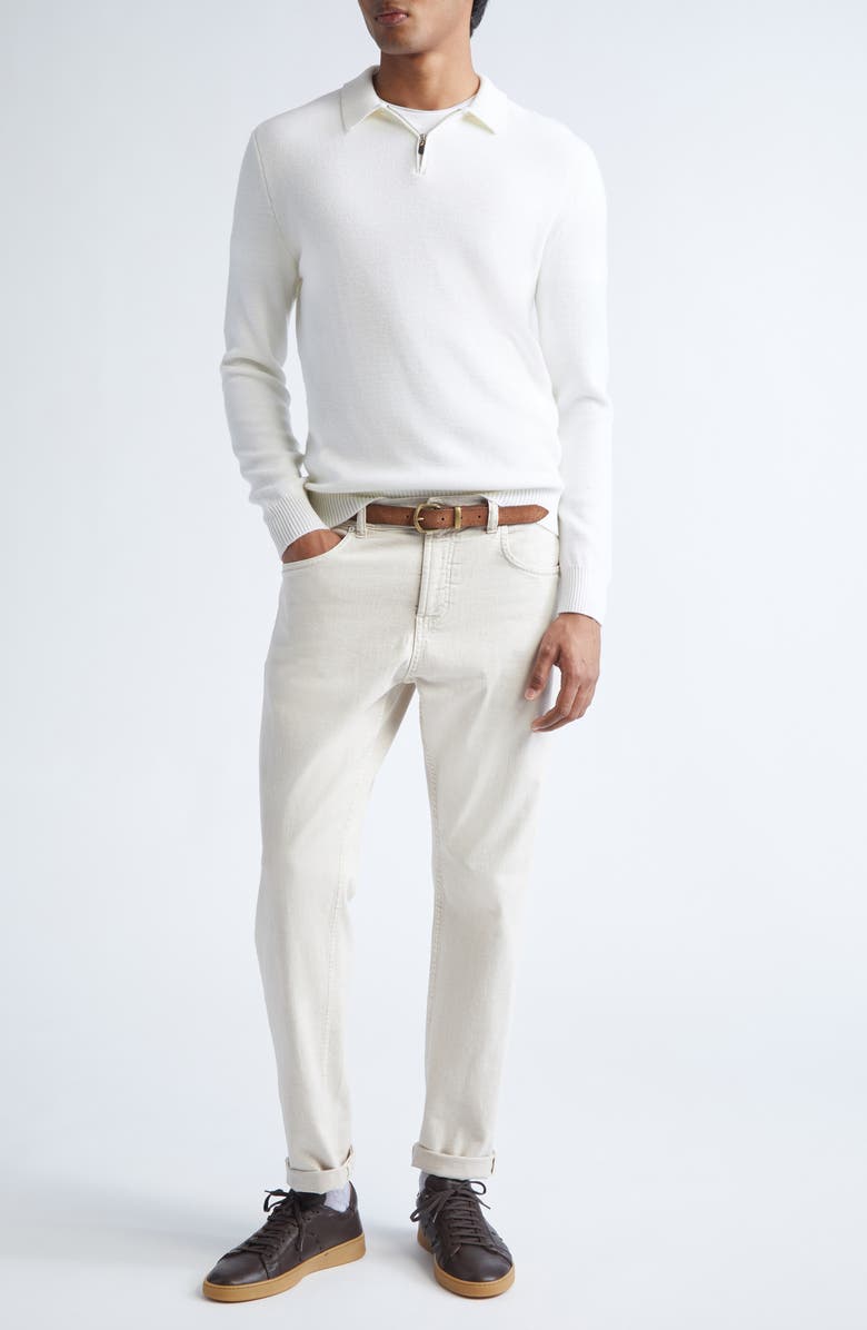 Eleventy Virgin Wool Half Zip Polo Sweater, Alternate, color, 00 Ivory