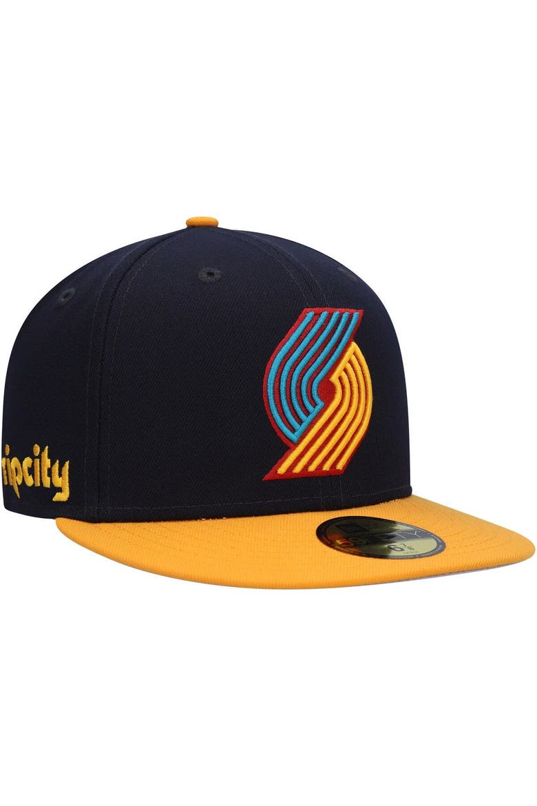 Men's New Era Navy/Gold Portland Trail Blazers Midnight 59FIFTY Fitted Hat, Main, color, Navy