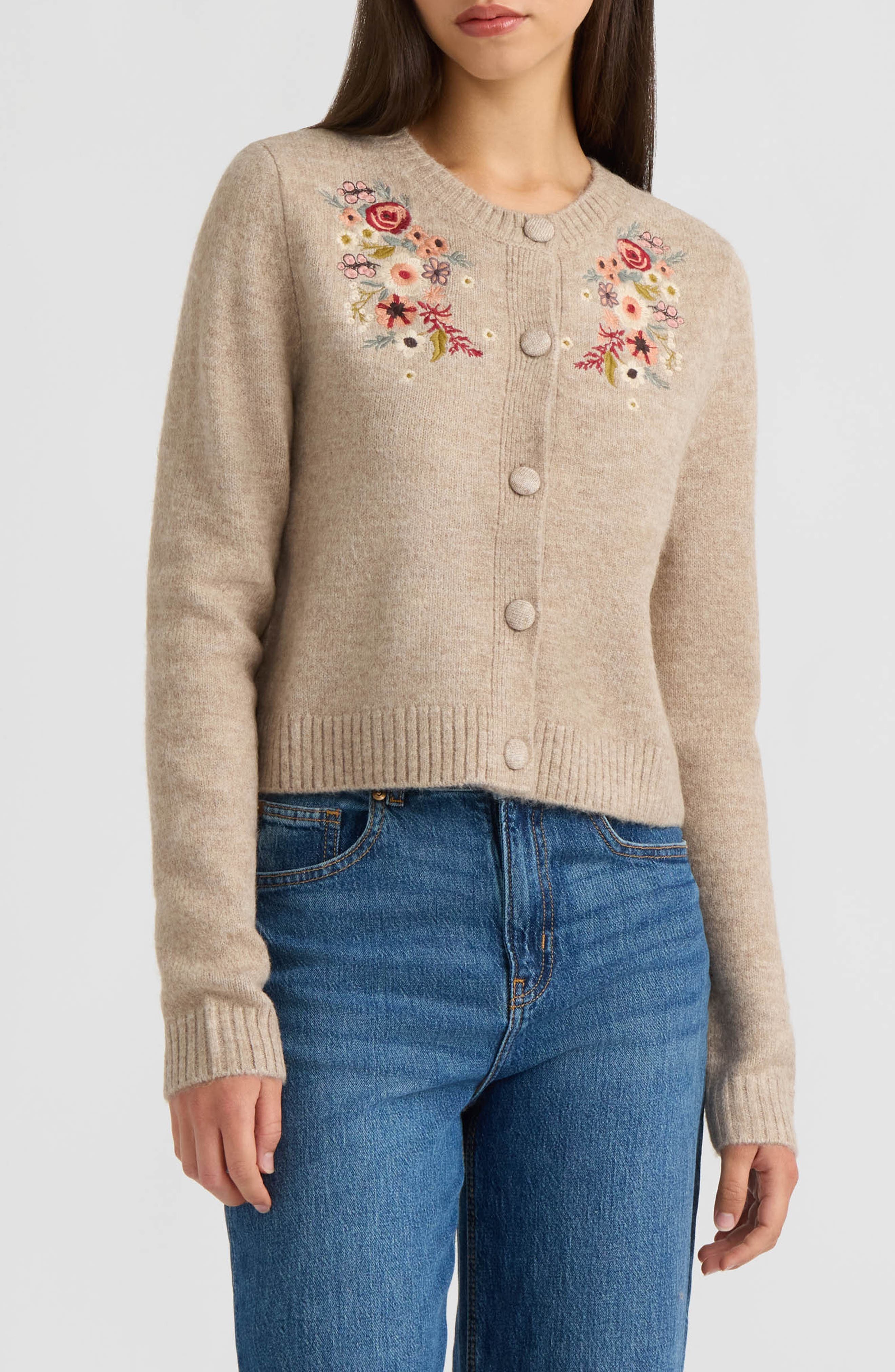 Embroidered Crewneck Cardigan