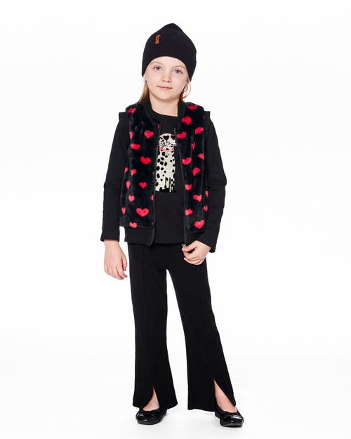 Deux Par Deux Faux Fur Sleeveless Vest With Hearts In Black