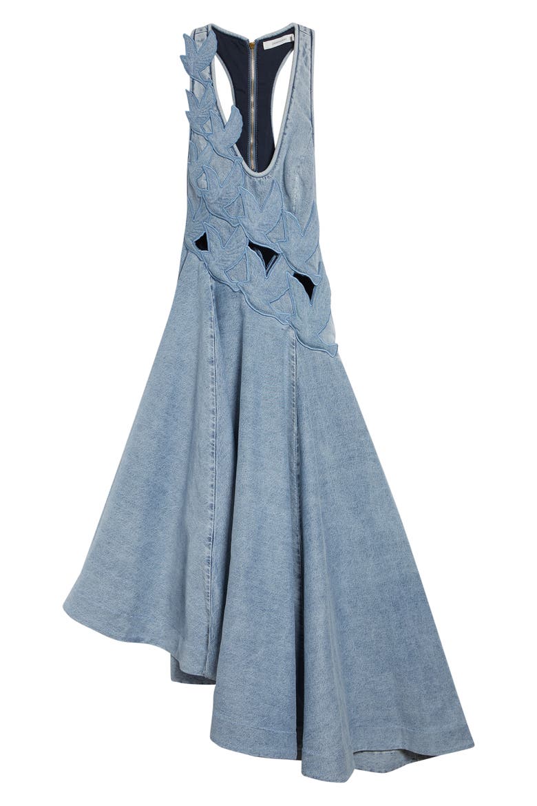 Alchemy Cutout Appliqué Asymmetric Denim Dress, Alternate, color, SEA FOAM