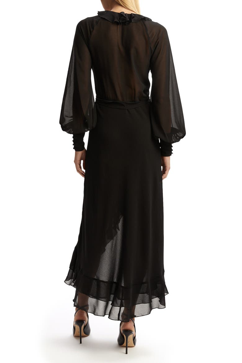 Kassia Ruffle Long Sleeve High/Low Maxi Dress, Alternate, color, BLACK