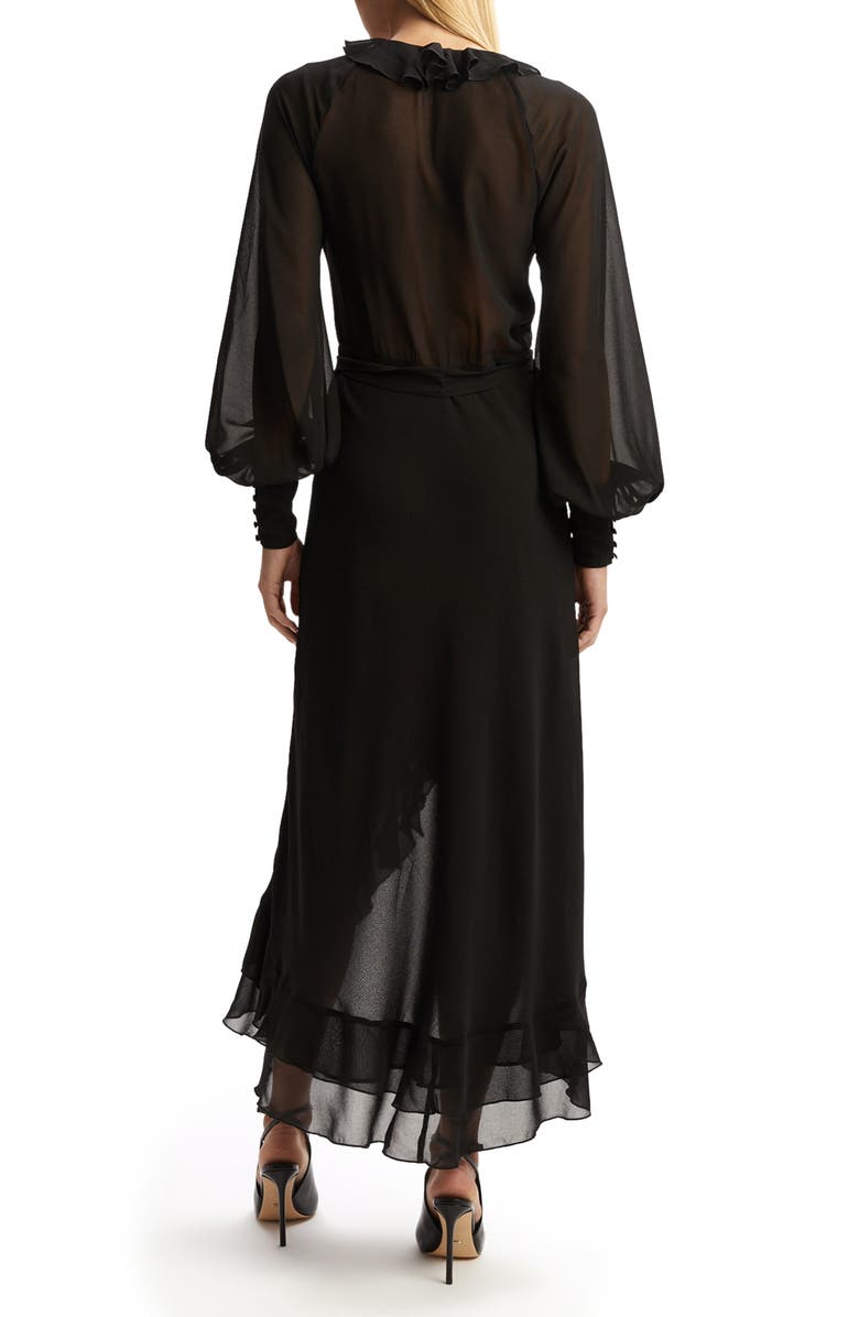 Bardot Kassia Ruffle Long Sleeve High/Low Maxi Dress, Alternate, color, Black