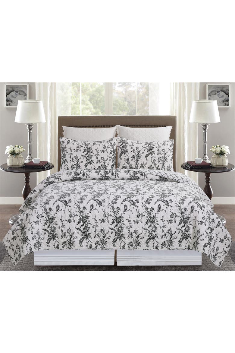 Bleighton Black Toile Cotton Quilt Set  - Reversible and Machine Washable, Alternate, color, Black