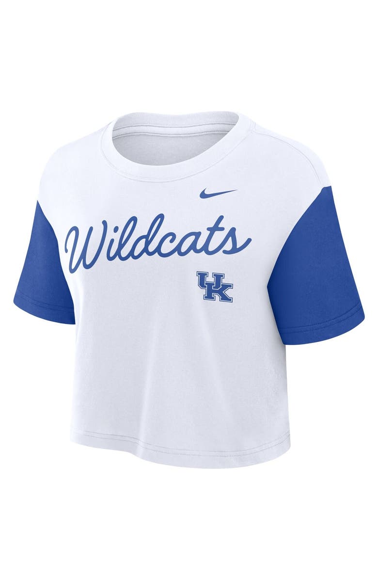 Nike Women's Nike White/Royal Kentucky Wildcats Color-Block Script Performance Cropped T-Shirt, Alternate, color, White