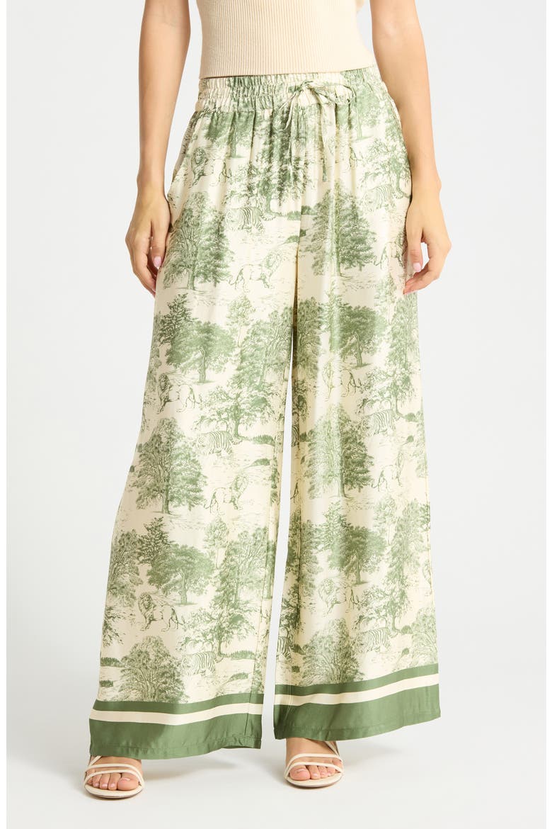 Safari Print Wide Leg Pull-On Pants, Main, color, GREEN/ IVORY GROUND