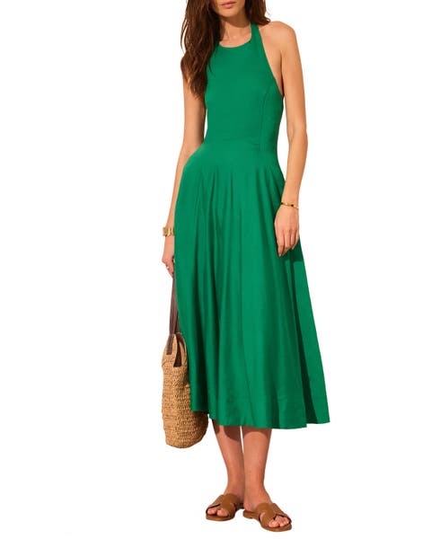 Linen Blend Halter Midi Dress