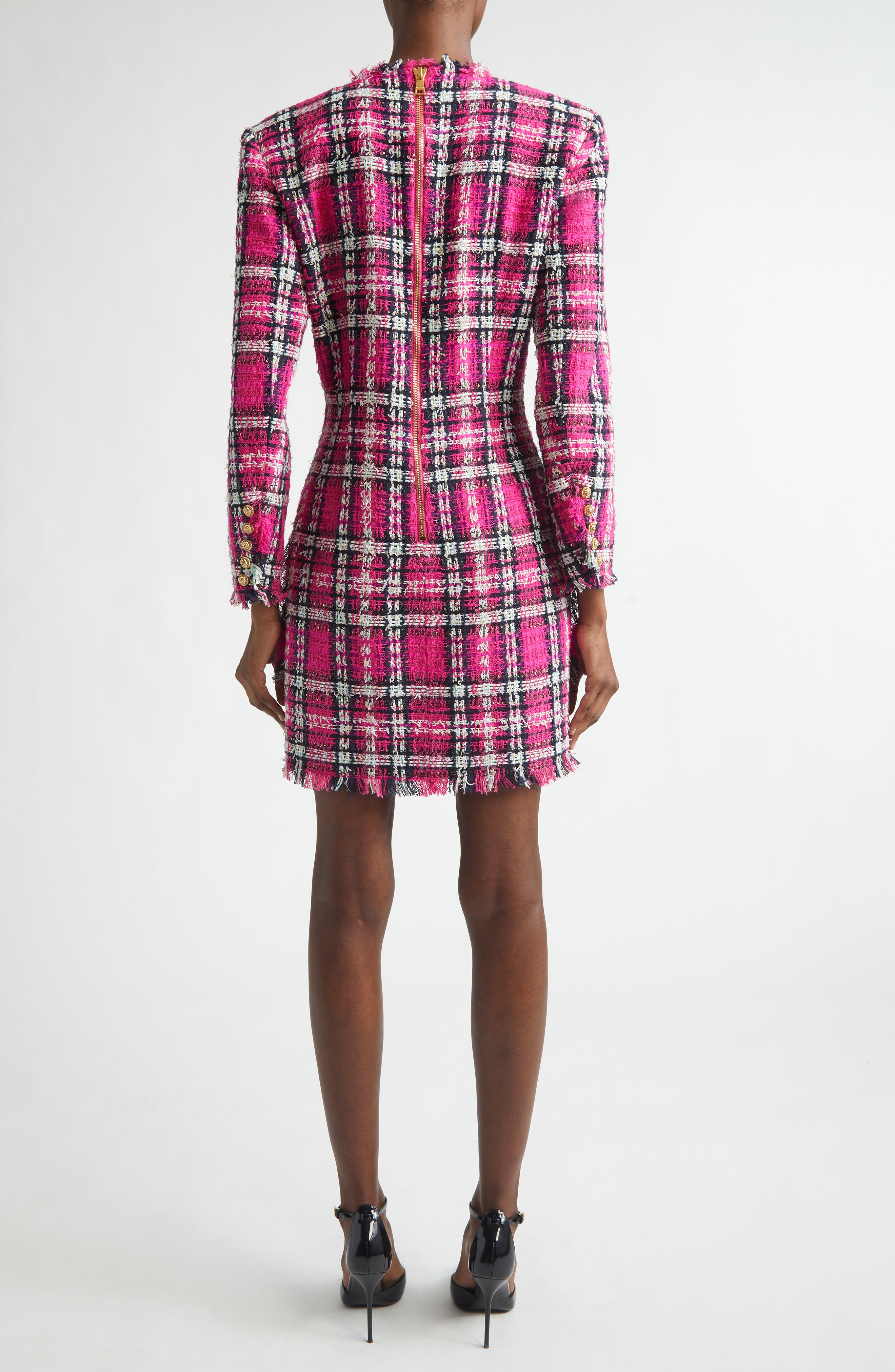 Long Sleeve Fringe Tweed Dress - image 2