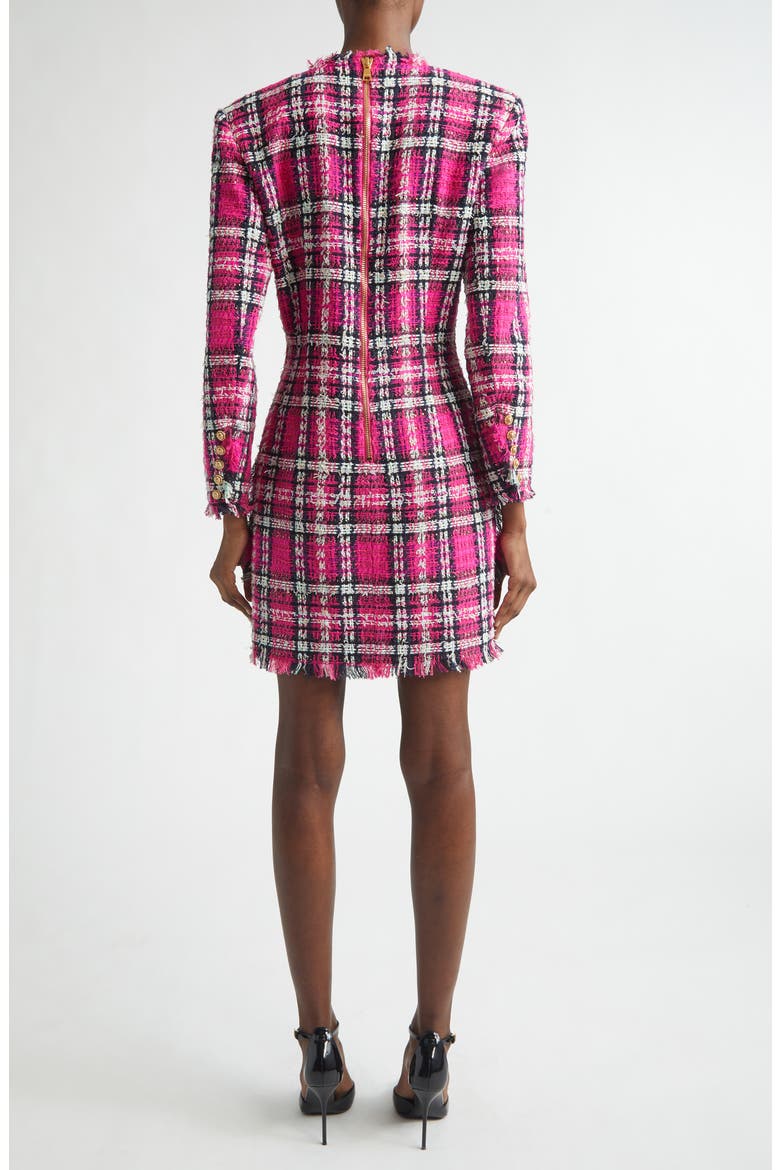 Long Sleeve Fringe Tweed Dress, Alternate, color, PINK MULTI