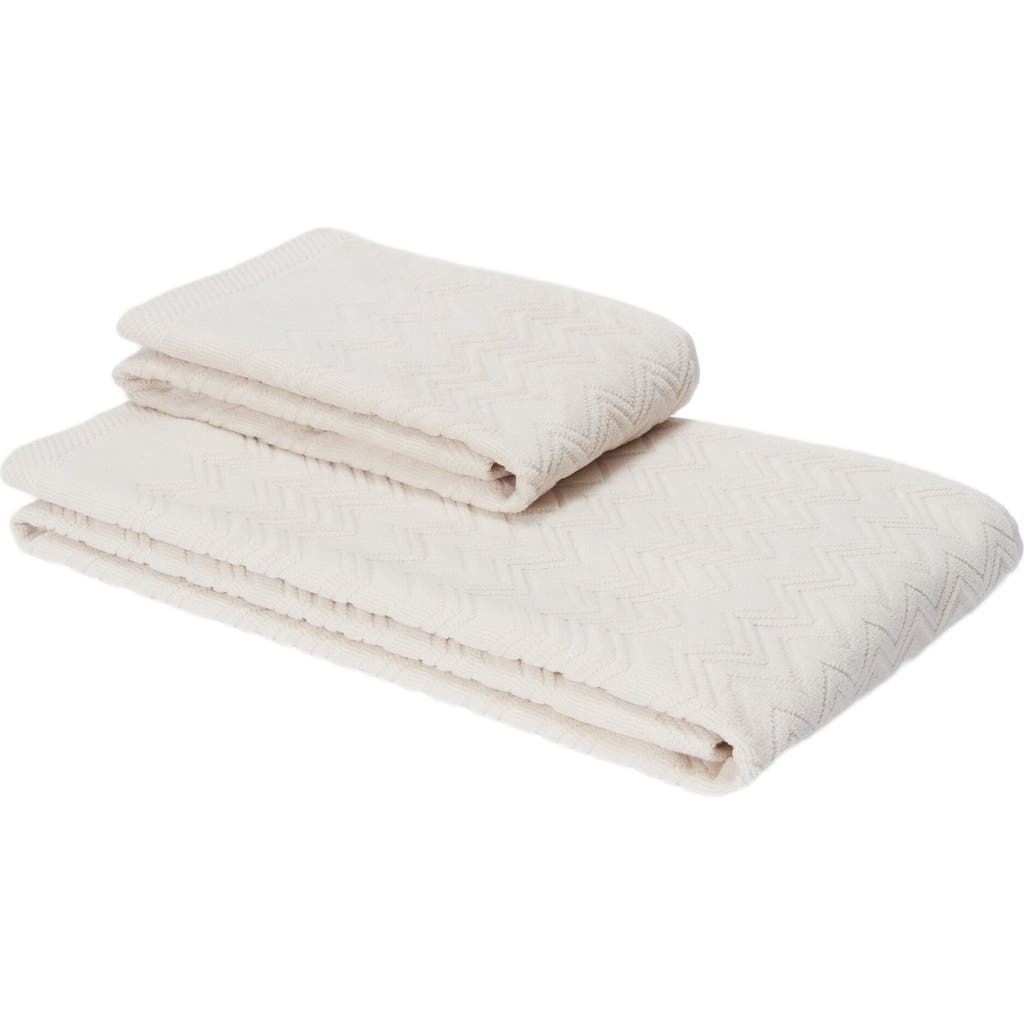 Missoni Home Chalk 2-piece Bath Towel Set In Cotton Terry With Zigzag Pattern In Brown