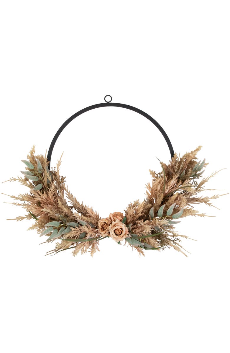 Northlight Fall Harvest Pale Rose and Thistle with Foliage Artificial Wreath, 24-Inch, Unlit, Main, color, 