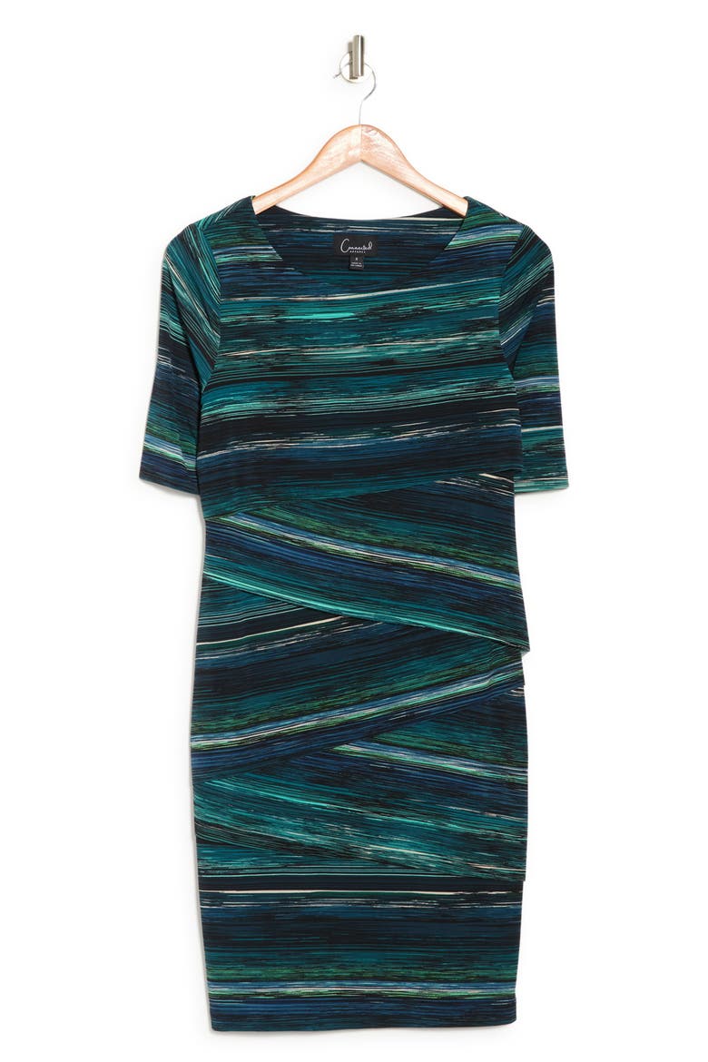 Stripe Tiered Sheath Dress, Alternate, color, TEAL