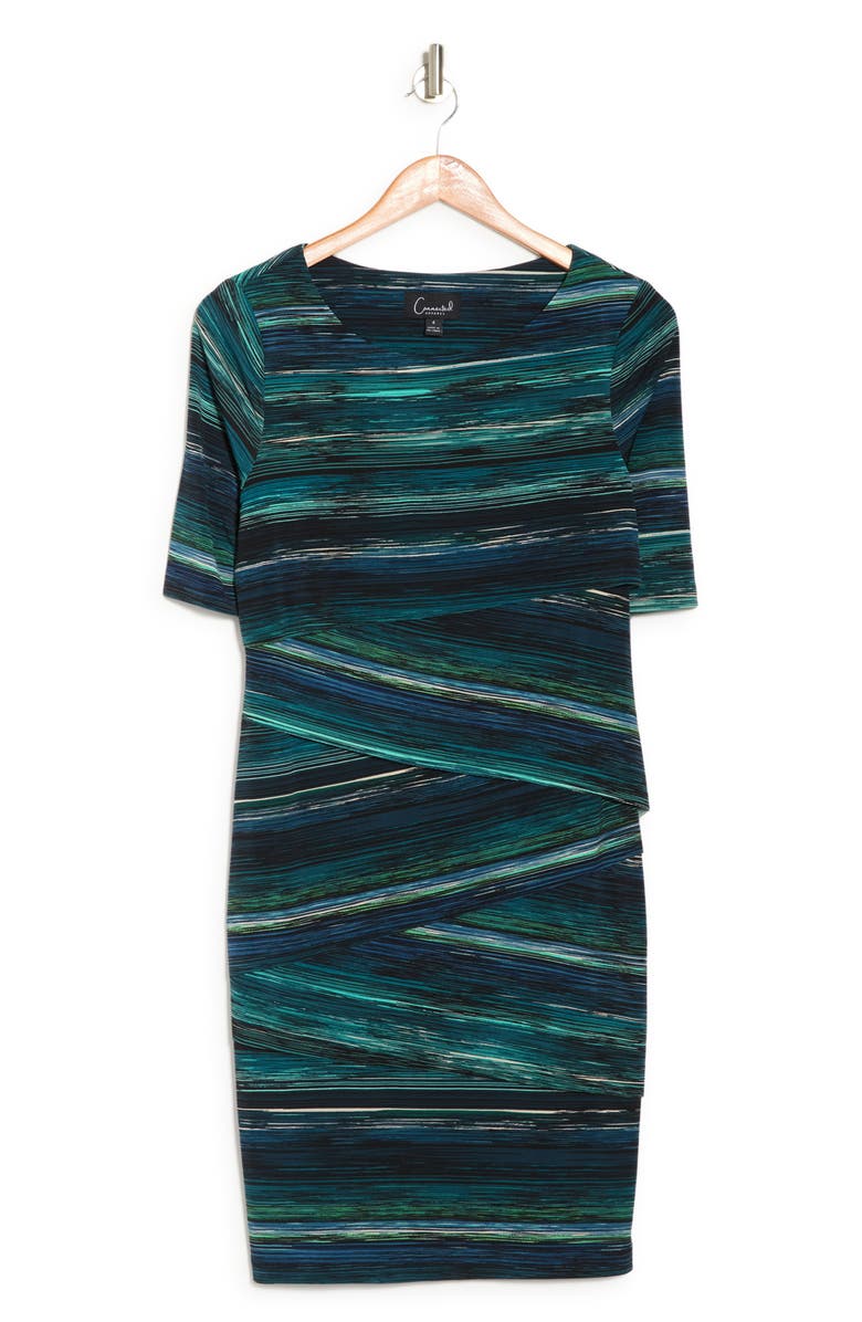 Connected Apparel Stripe Tiered Sheath Dress, Alternate, color,