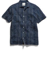 Billy Reid Geo Stitch Short Sleeve Linen Sport Shirt