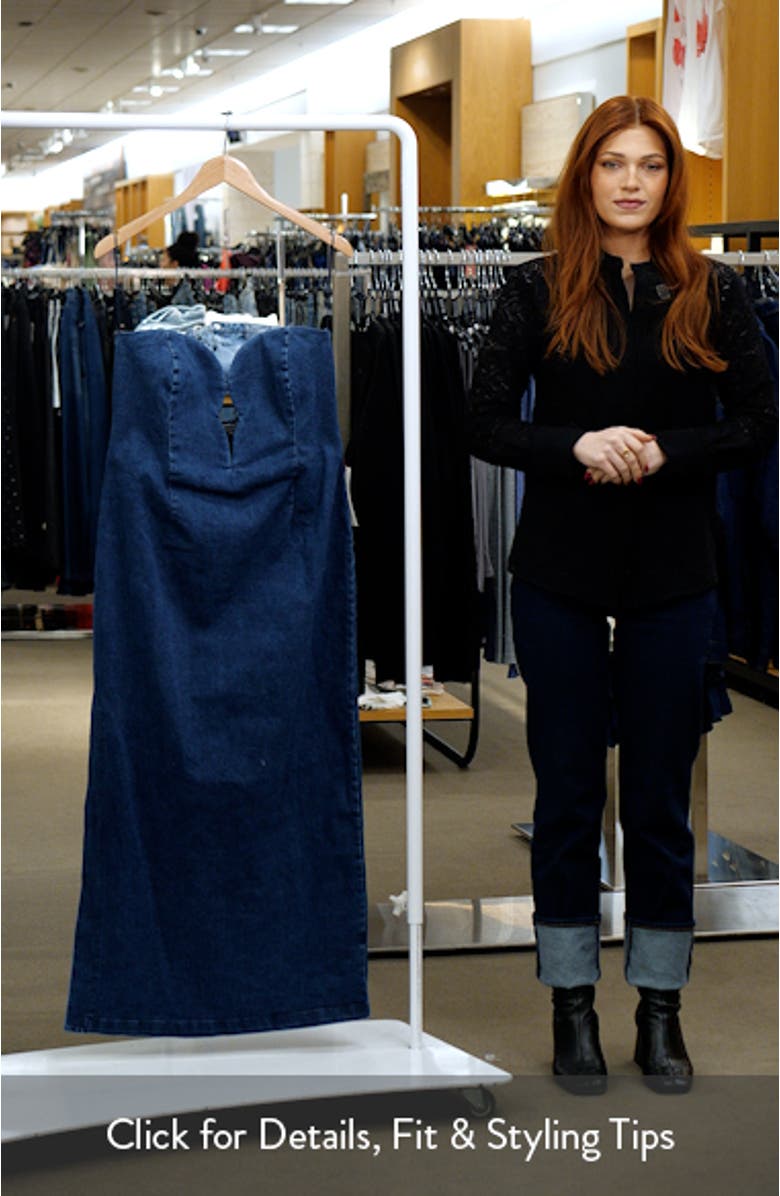 Eleni Strapless Plunge Neck Denim Dress, sales video thumbnail
