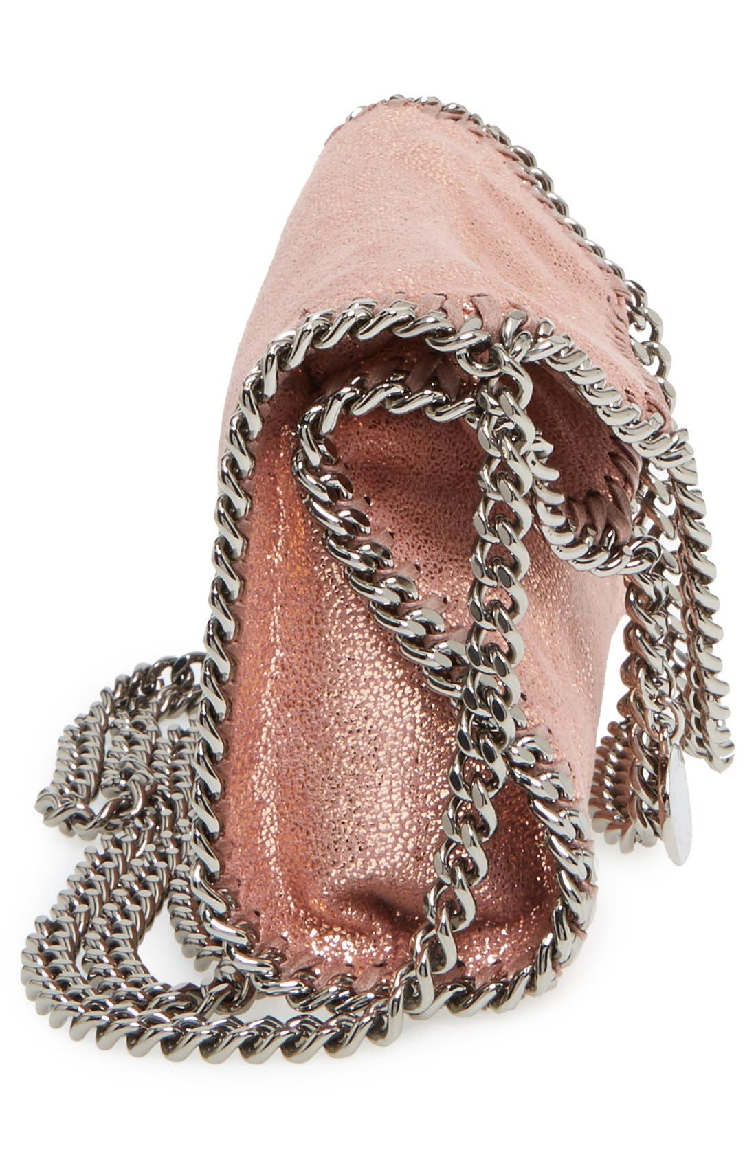 'Tiny Falabella' Metallic Faux Leather Crossbody Bag, Alternate, color, COPPER/ SILVER
