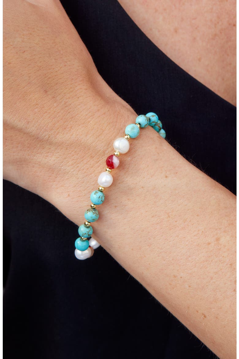 Imitation Pearl & Turquoise Bead Bracelet, Alternate, color, YELLOW