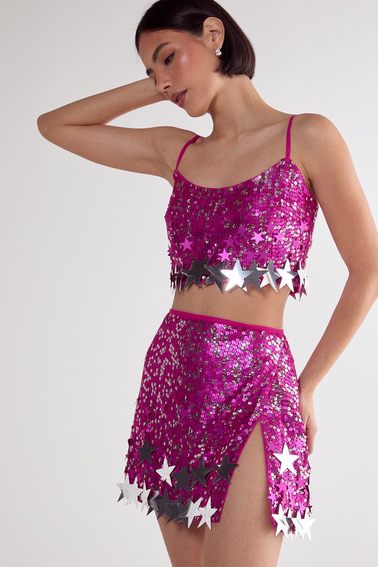 Limited Embellished Star Trim Mini Skirt, Alternate, color, Hot Pink
