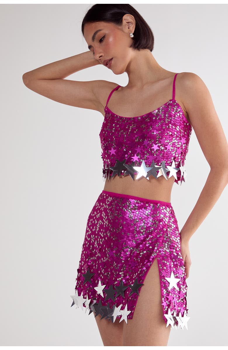 NASTY GAL Limited Embellished Star Trim Mini Skirt, Alternate, color, Hot Pink