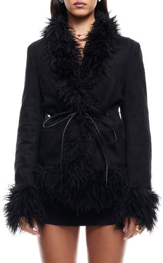 Oui Oui Coat with Faux Fur Trim
