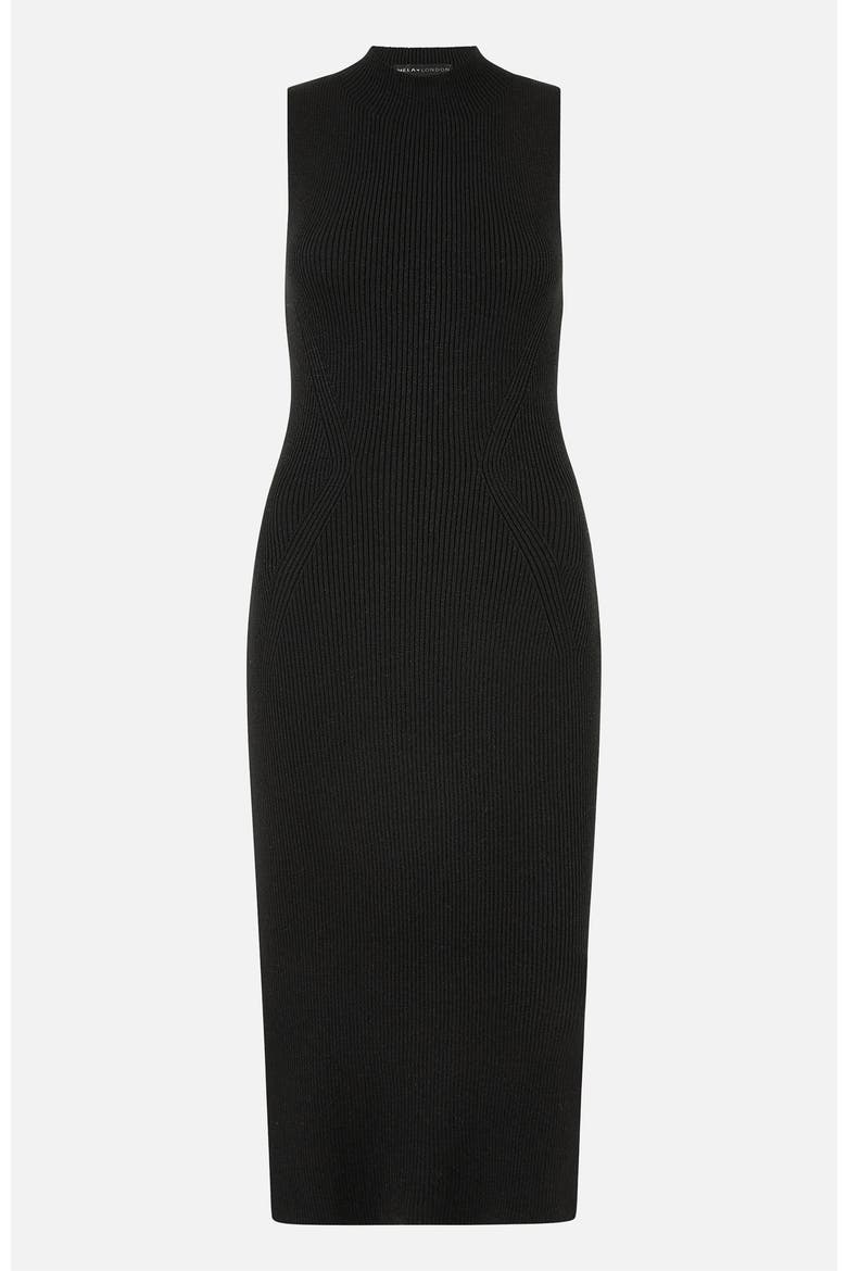Fitted Side-Slit High-Neck Midi Dress, Alternate, color, Black