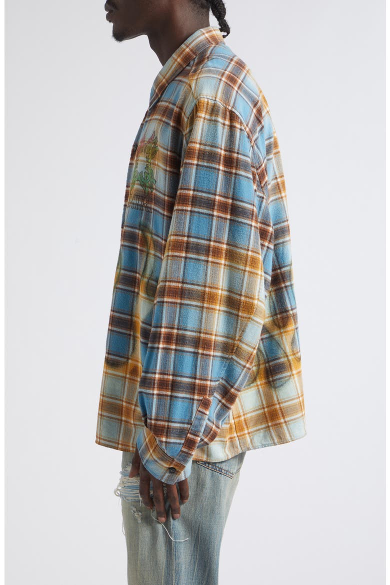 MA Quad Flames Plaid Cotton Flannel Button-Up Shirt, Alternate, color, BLUE