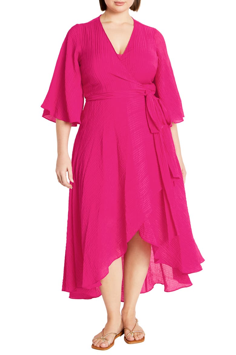 Fiona High/Low Wrap Maxi Dress, Main, color, BRIGHT PINK