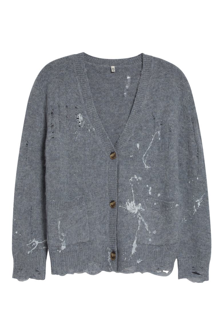 Distressed Wool & Cashmere Boy Cardigan, Main, color, HEATHER GREY