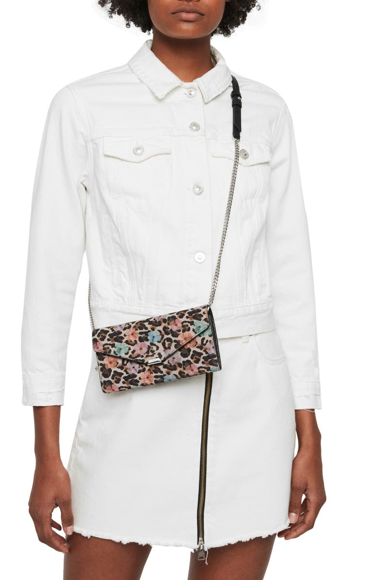 AllSaints Kepi Calfskin Suede Wallet on a Chain, Alternate, color, 