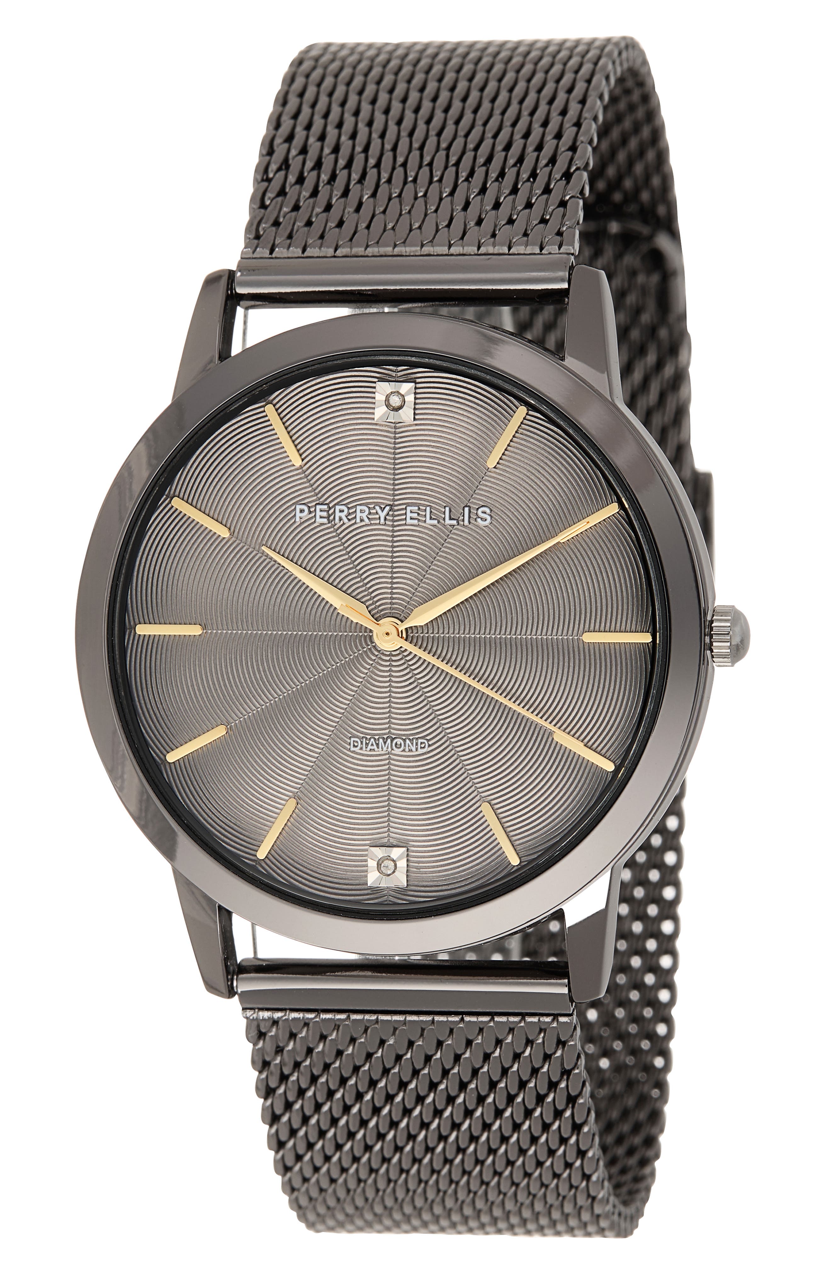 Perry Ellis Slim Diamond Mesh Bracelet Watch, 41mm
