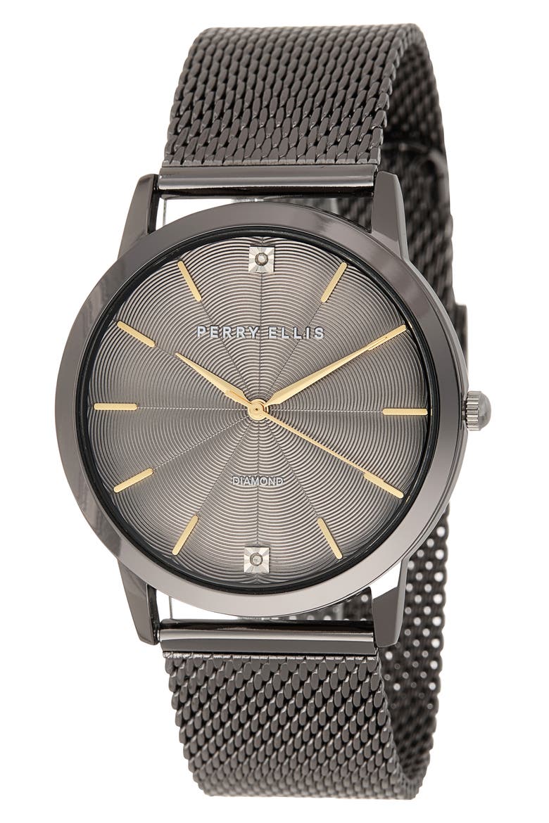 Slim Diamond Mesh Bracelet Watch, 41mm, Main, color, GUNMETAL