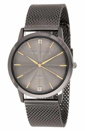 Perry Ellis Slim Diamond Mesh Bracelet Watch, 41mm