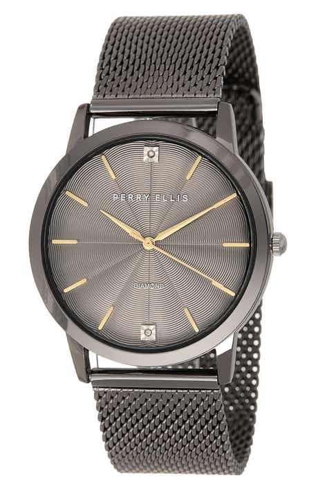 Perry Ellis Slim Diamond Mesh Bracelet Watch, 41mm