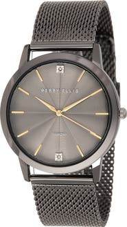 Perry Ellis Slim Diamond Mesh Bracelet Watch, 41mm