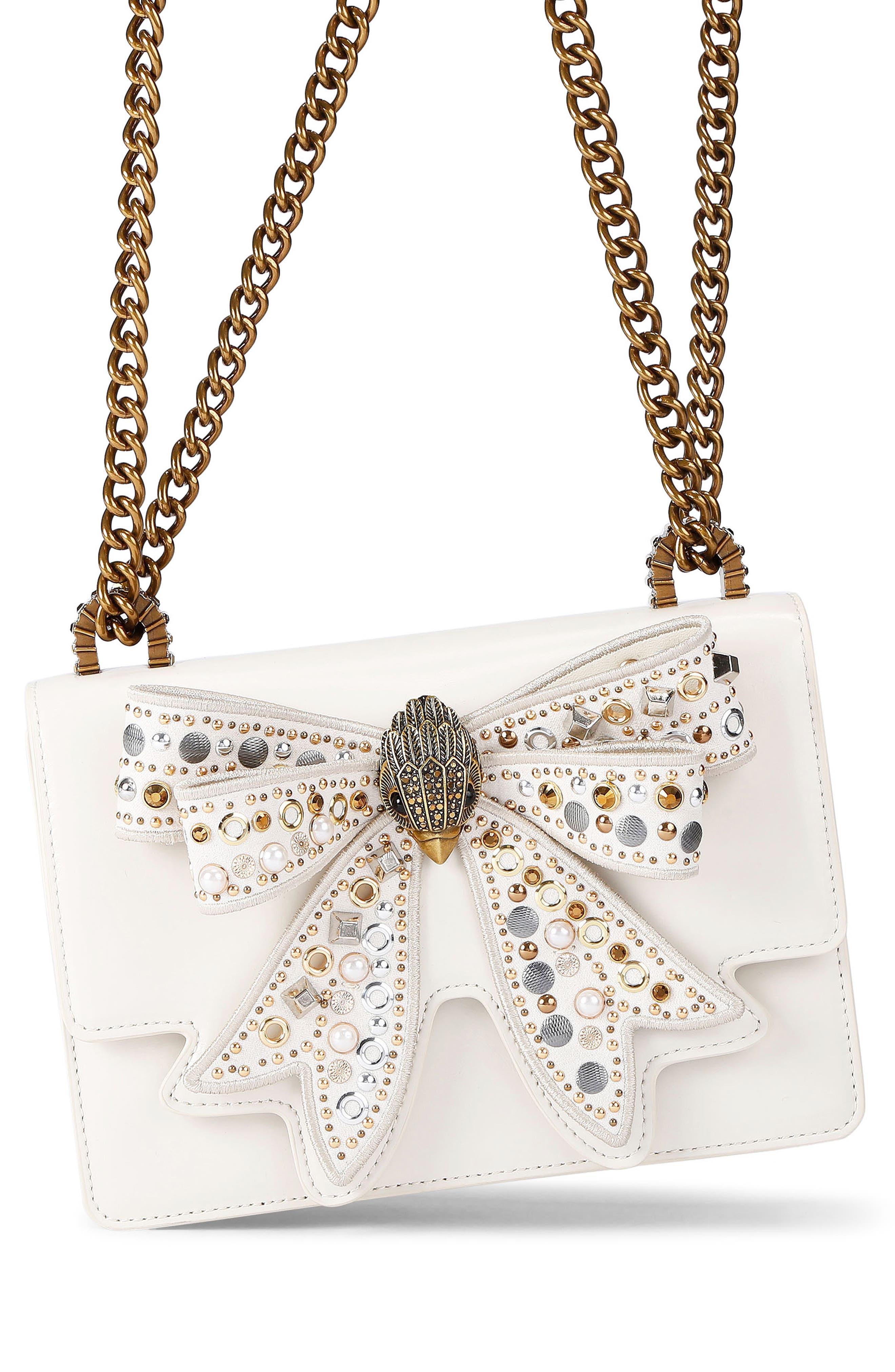 Kurt Geiger London Small Shoreditch Bow Convertible Leather Crossbody Bag, Alternate, color, Bone/Comb