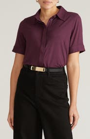 Universal Standard Chelsea Short Sleeve Jersey Button-Up Shirt