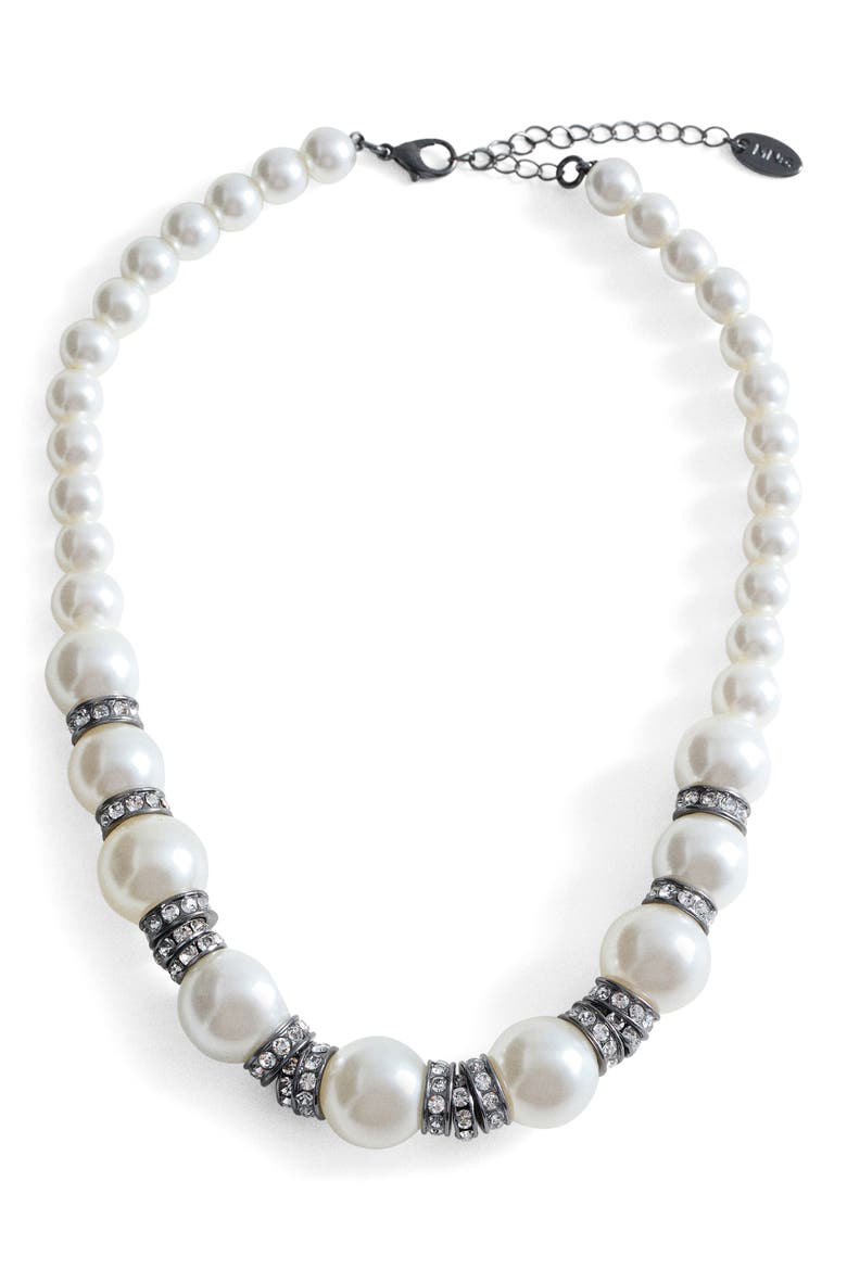 Mixed Faux Pearl & Crystal Necklace, Main, color, OFF WHITE
