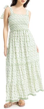 MAX STUDIO Tie Strap Smocked Tiered Sundress