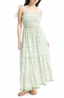 MAX STUDIO Tie Strap Smocked Tiered Sundress