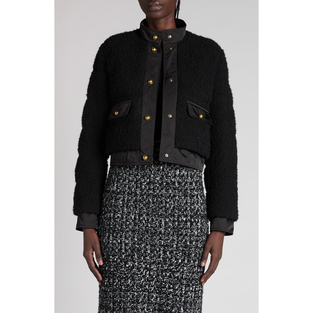Moncler Blandy Tweed Short Down Jacket In Black