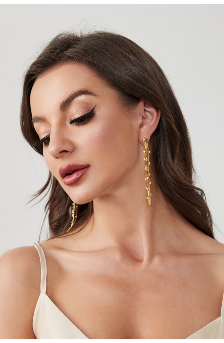 Classicharms Tassel Zirconia Earrings, Alternate, color, Gold