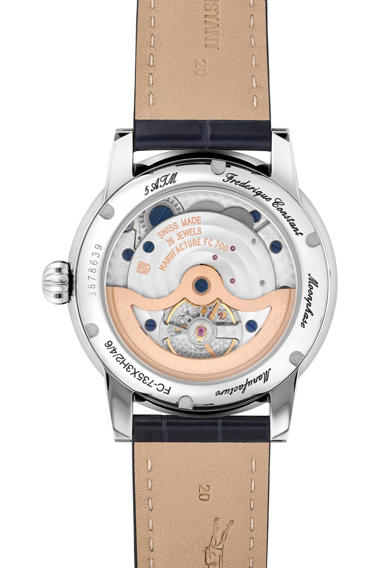 Classic Manufacture Blue Power Reserve Big Date Automatic Leather Strap Watch, 40mm, Alternate, color, SILVER-TONE