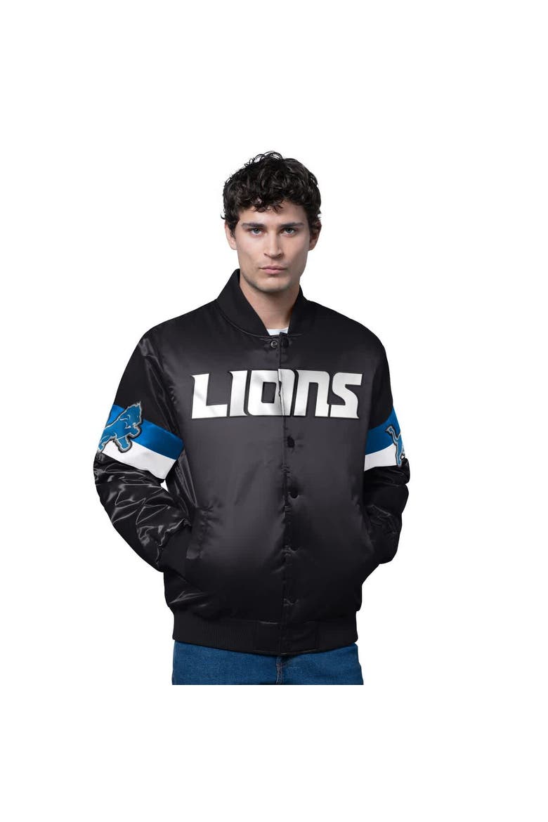 Men's Starter Black Detroit Lions Triple Option Full-Snap Varsity Jacket, Main, color, Black